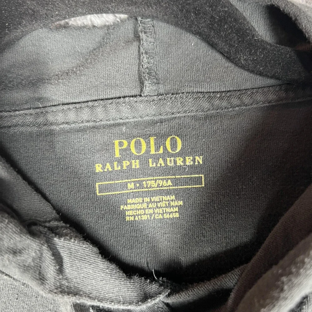 Polo Ralph Lauren Hoodie Mens Medium Black Jersey Pullover Logo Lightweight